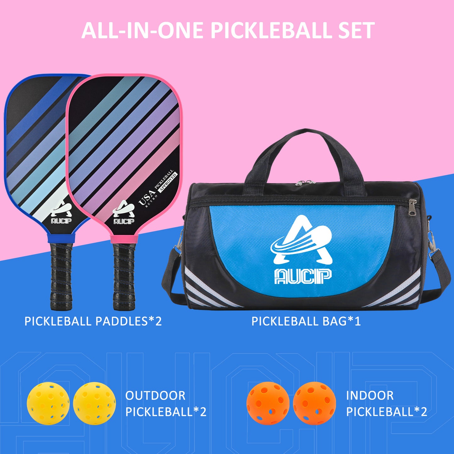 Blue Pink Classic-2 Sets Pickleball